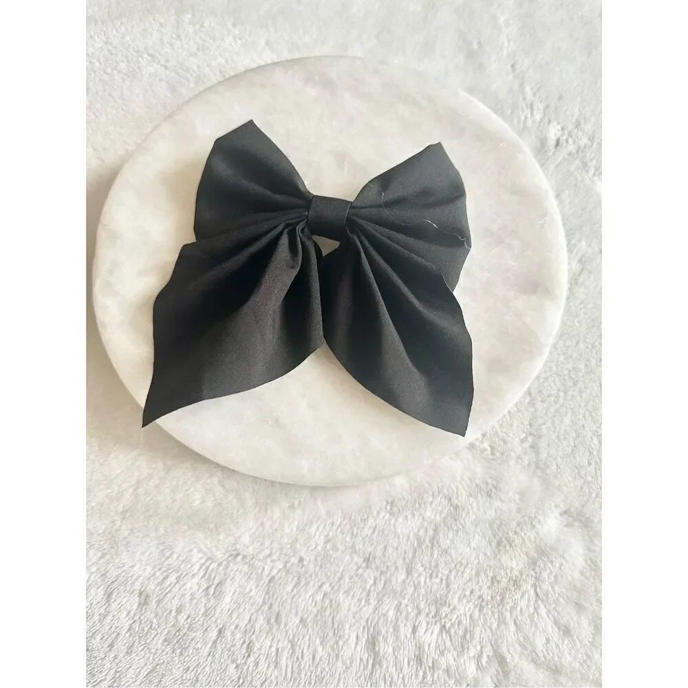 Black satin hair bow with clip